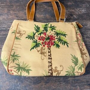 Tan and Green Tropical Tote Bag with Palm Design